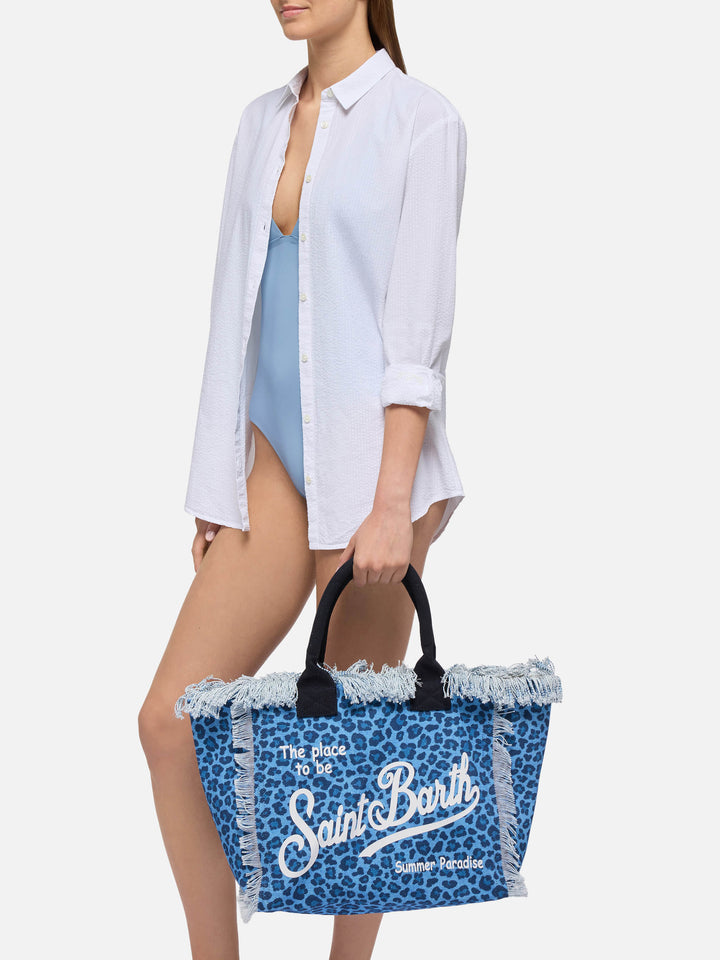 Borsa a spalla Vanity in canvas di cotone con stampa animalier