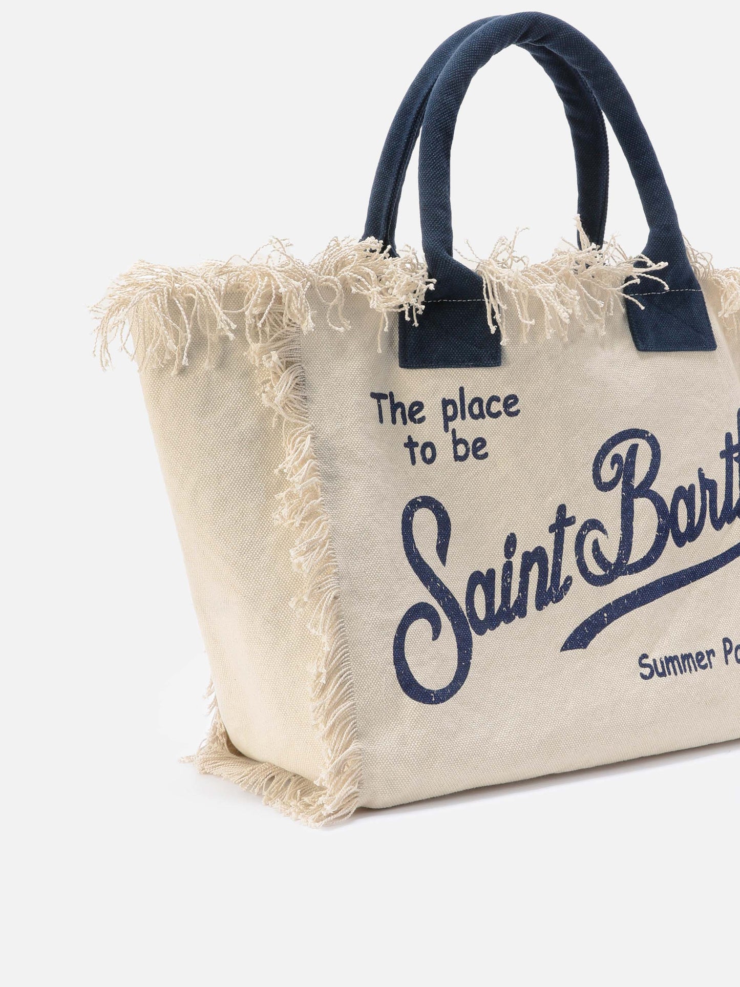Borsa Vanity regular bianca in canvas con frange
