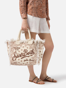 Beige canvas Vanity regular bag with bandana print