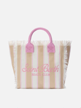 Borsa Vanity regular in canvas a righe verticali beige
