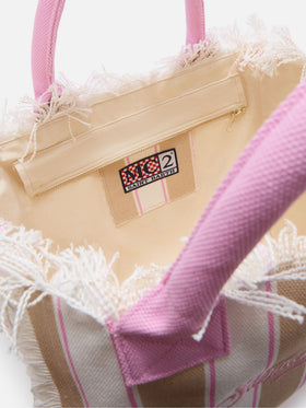 Borsa Vanity regular in canvas a righe verticali beige