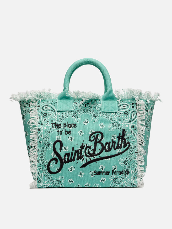 Salbeigrüne Vanity-Einkaufstasche aus Baumwollcanvas mit Badanna-Aufdruck
