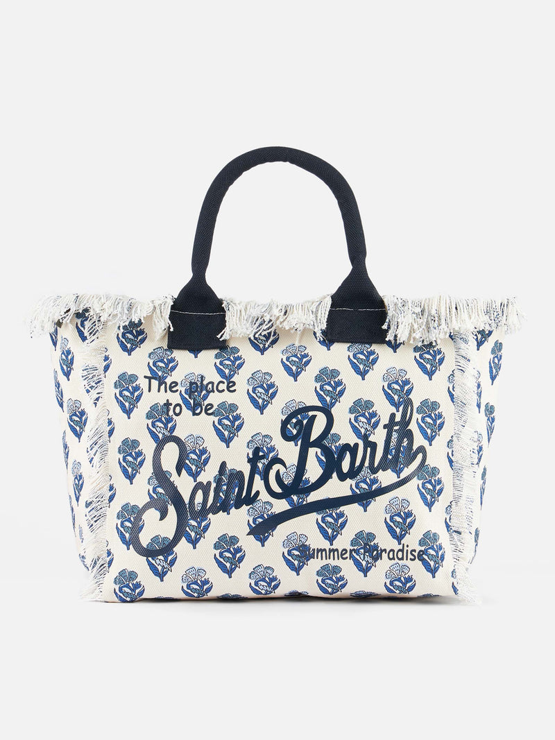 Indigo flower cotton canvas Vanity tote bag