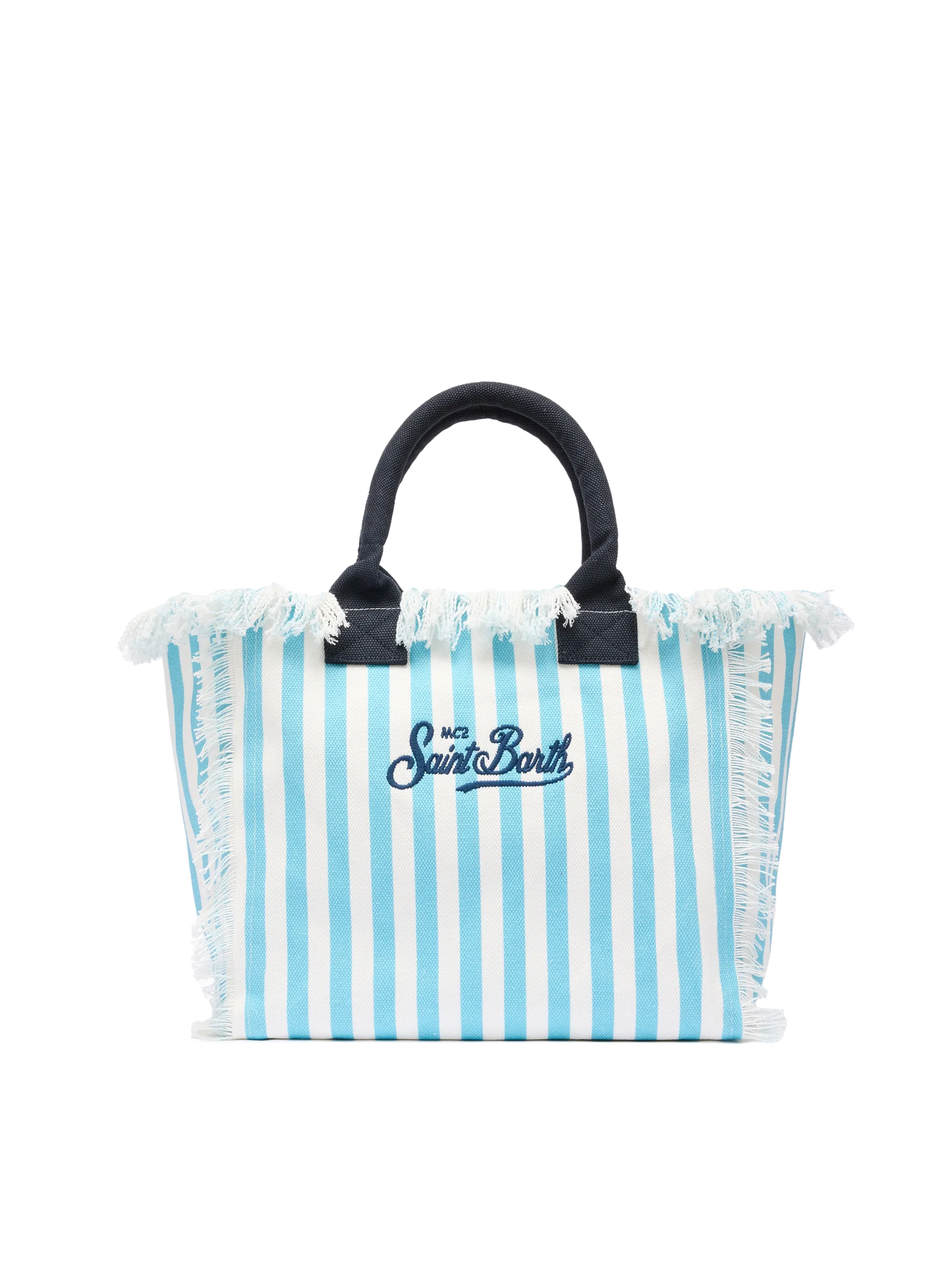 Vanity-Einkaufstasche aus Baumwollcanvas mit hellblauem Streifendruck