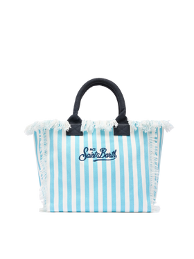 Vanity-Einkaufstasche aus Baumwollcanvas mit hellblauem Streifendruck