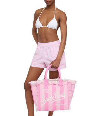 Vanity-Einkaufstasche aus Baumwollcanvas mit rosa Streifenmuster