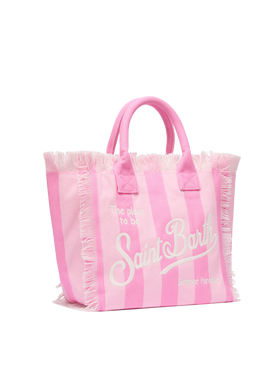 Vanity-Einkaufstasche aus Baumwollcanvas mit rosa Streifenmuster