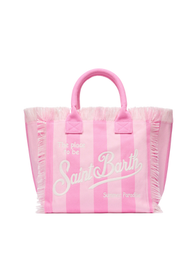 Vanity-Einkaufstasche aus Baumwollcanvas mit rosa Streifenmuster