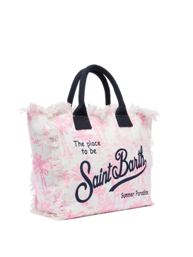 Pink cotton canvas Vanity tote bag with toile de jouy print - MC2 Saint Barth