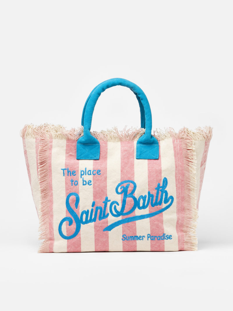 Pink striped cotton canvas Vanity tote bag