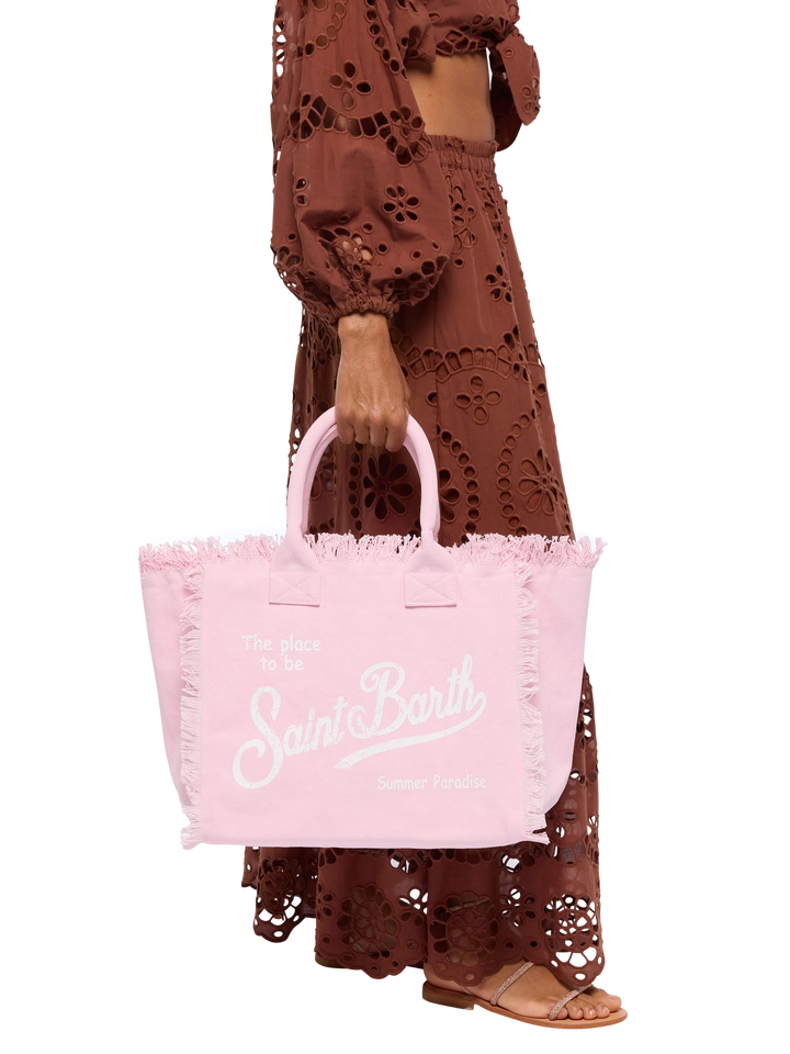 Borsa a spalla Vanity in canvas di cotone rosa