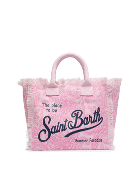 Borsa a spalla Vanity in canvas di cotone rosa con stampa paisley