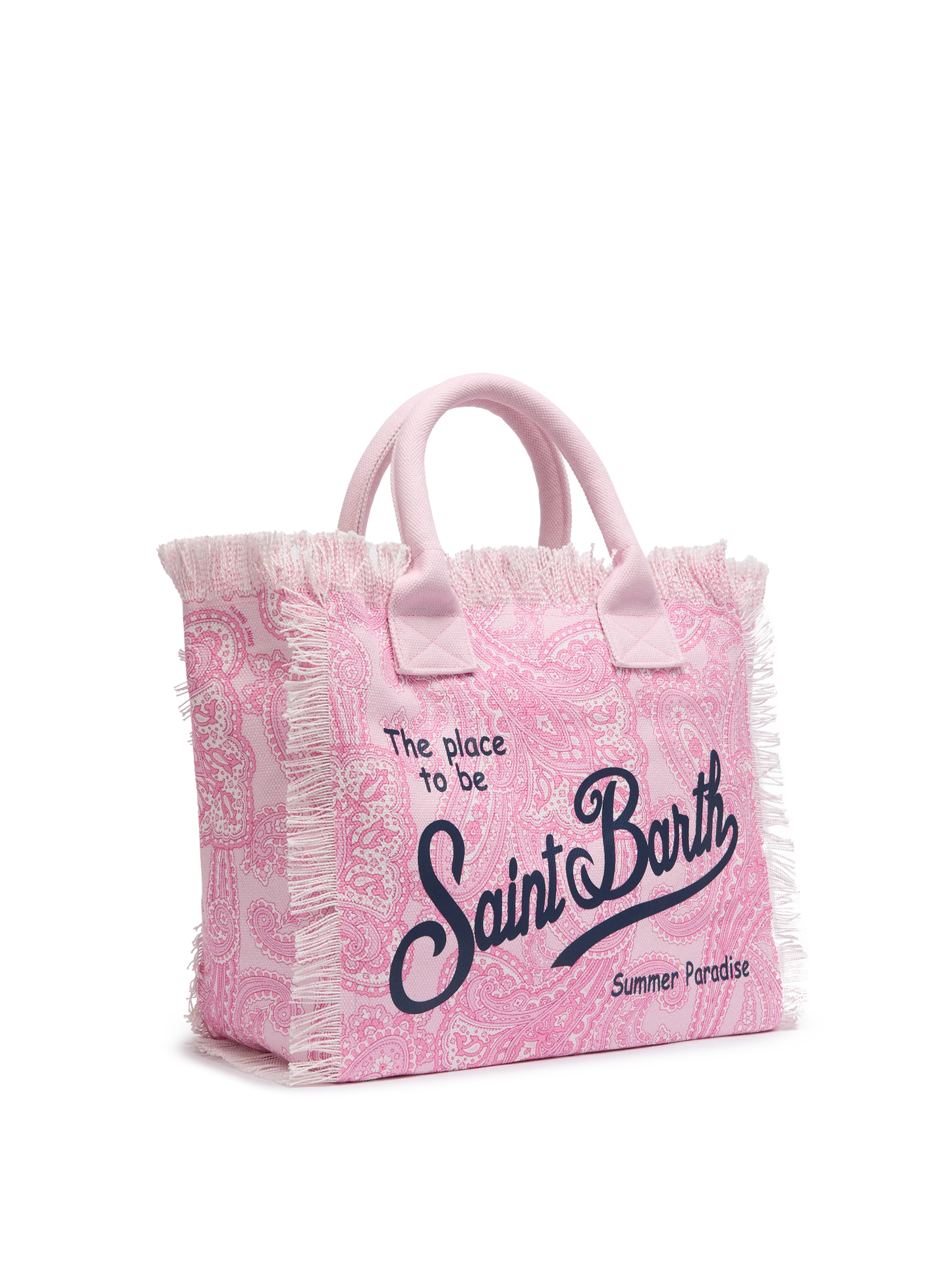 Borsa a spalla Vanity in canvas di cotone rosa con stampa paisley