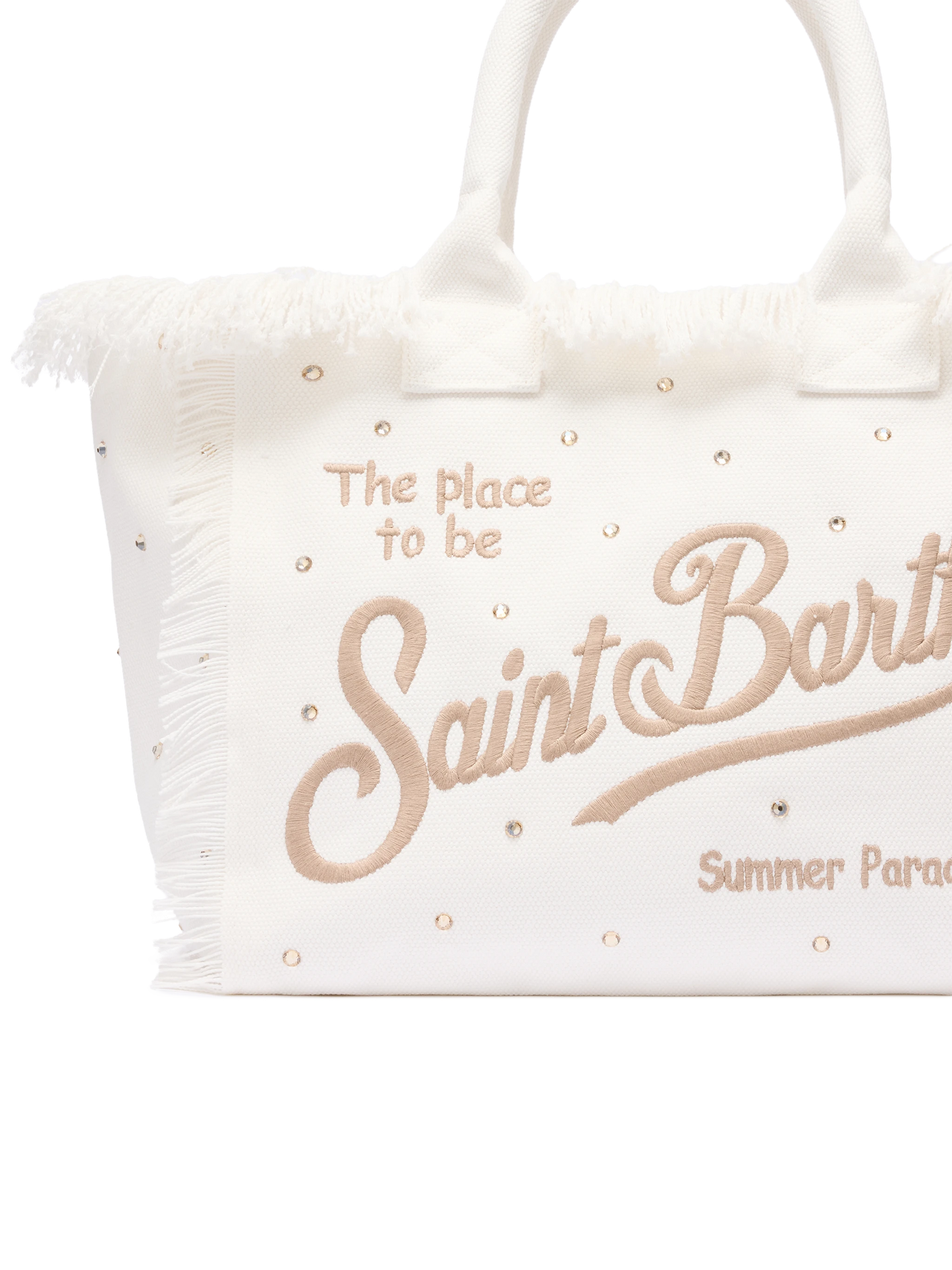 Borsa a spalla Vanity in canvas di cotone off-white con borchie decorative