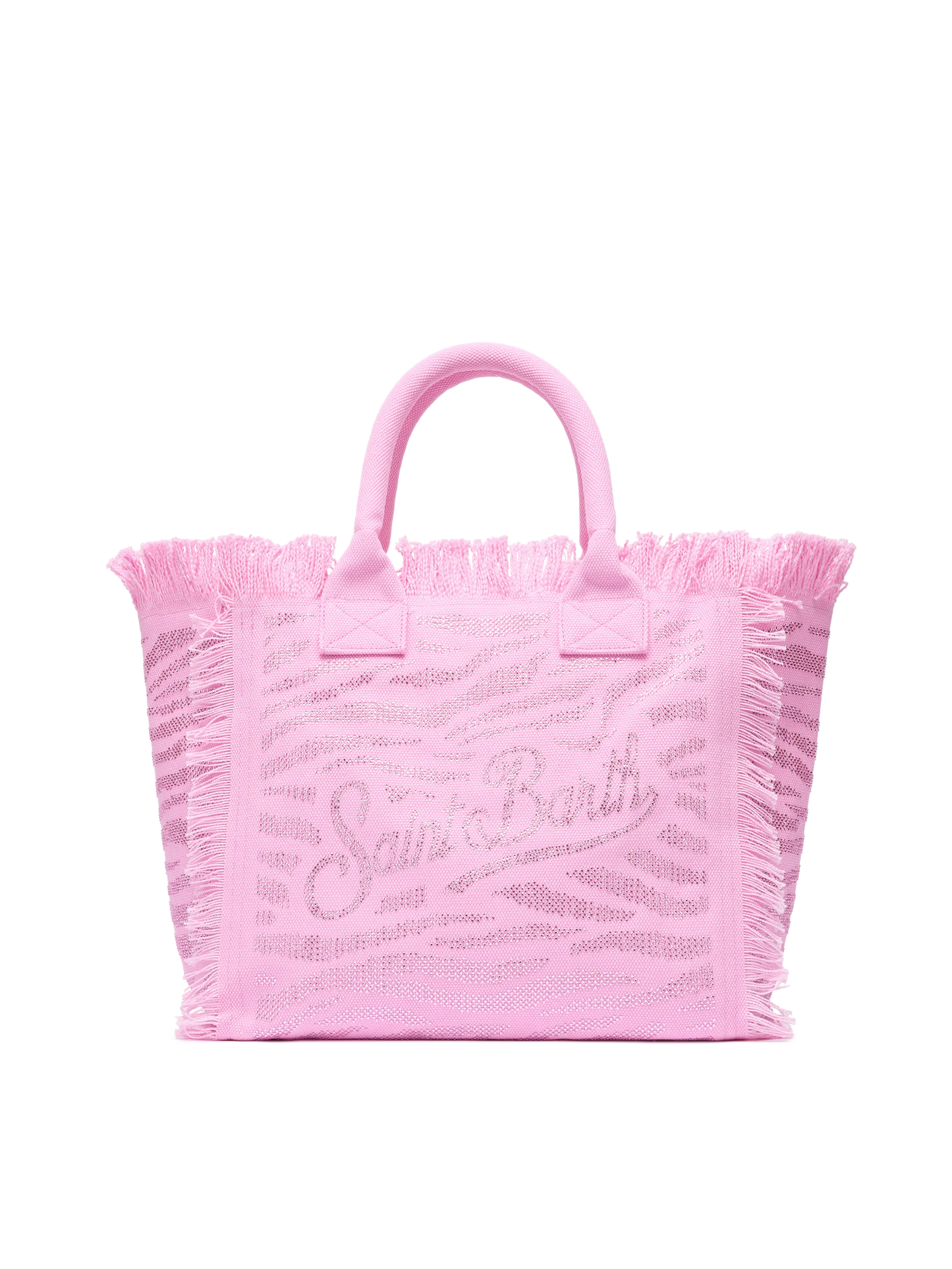 Borsa a spalla Vanity in canvas di cotone rosa con decorazioni in strass zebrati