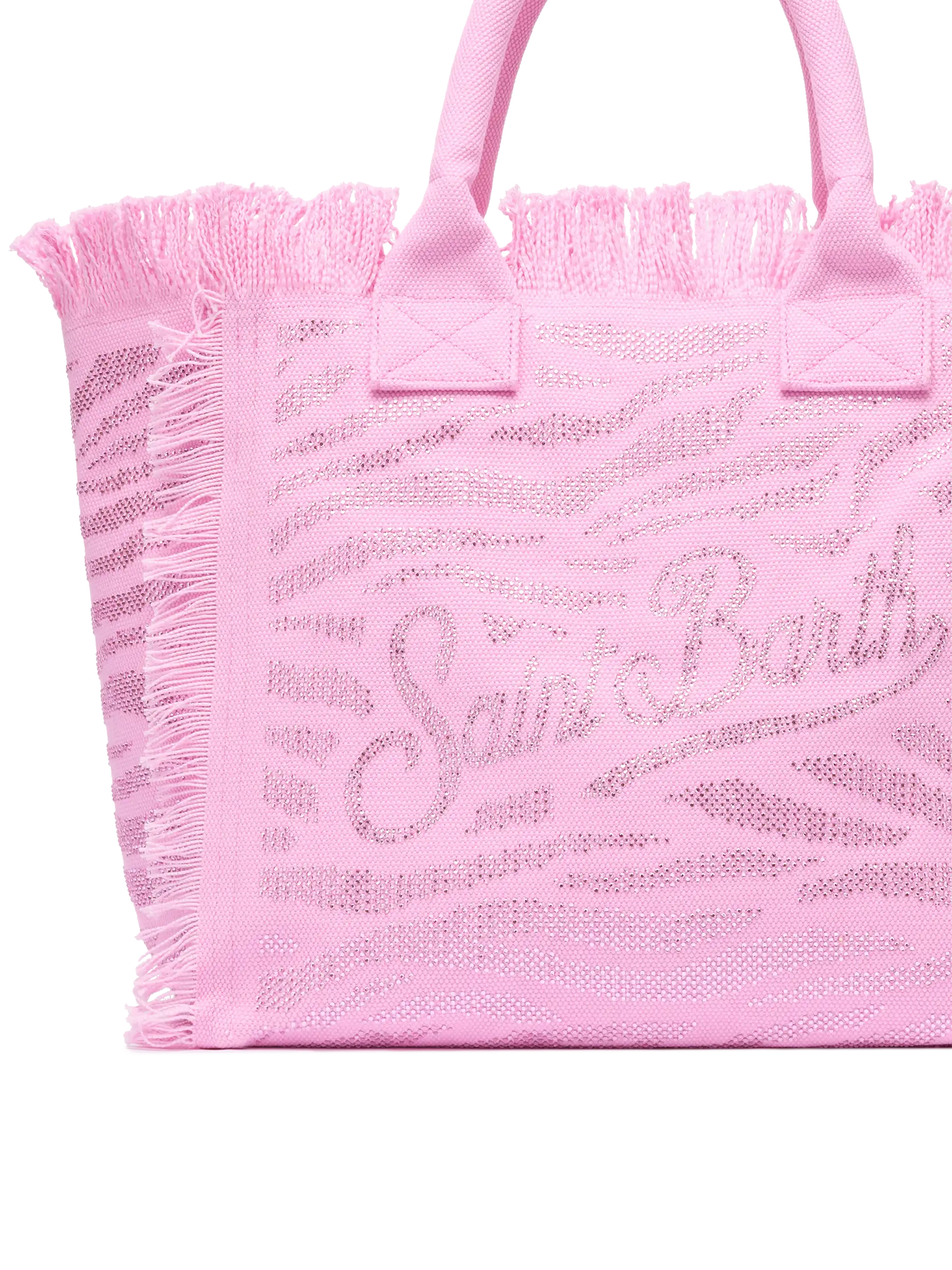 Borsa a spalla Vanity in canvas di cotone rosa con decorazioni in strass zebrati