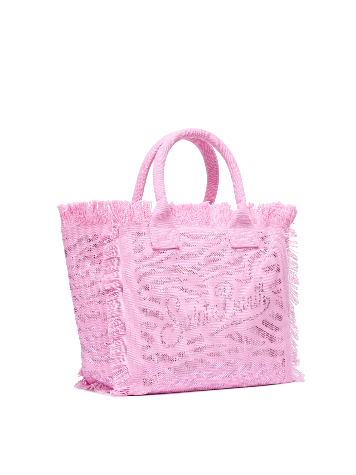 Borsa a spalla Vanity in canvas di cotone rosa con decorazioni in strass zebrati