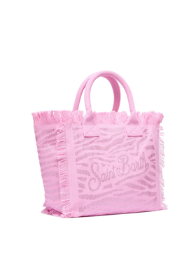 Borsa a spalla Vanity in canvas di cotone rosa con decorazioni in strass zebrati