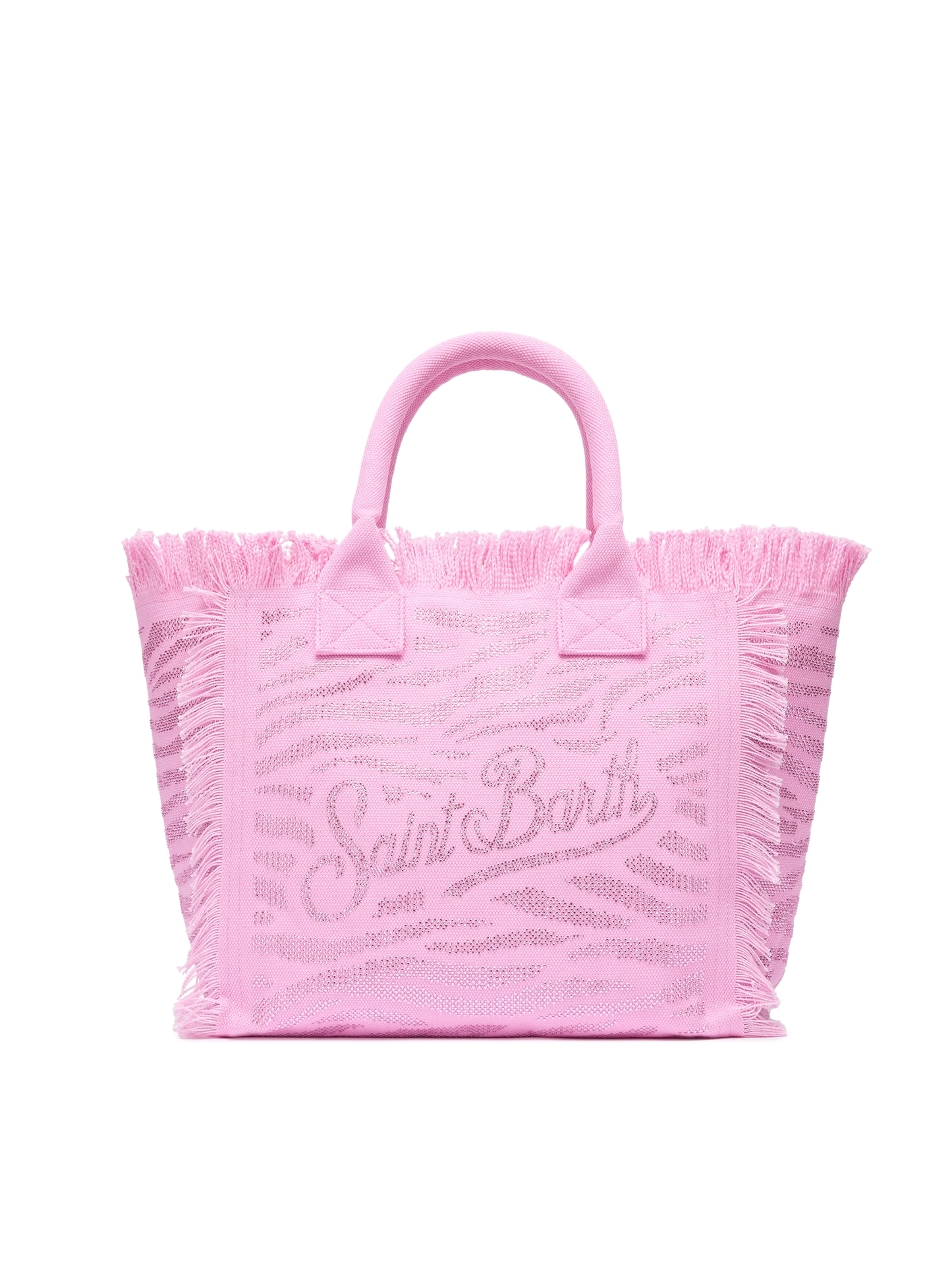 Borsa a spalla Vanity in canvas di cotone rosa con decorazioni in strass zebrati