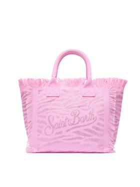 Borsa a spalla Vanity in canvas di cotone rosa con decorazioni in strass zebrati