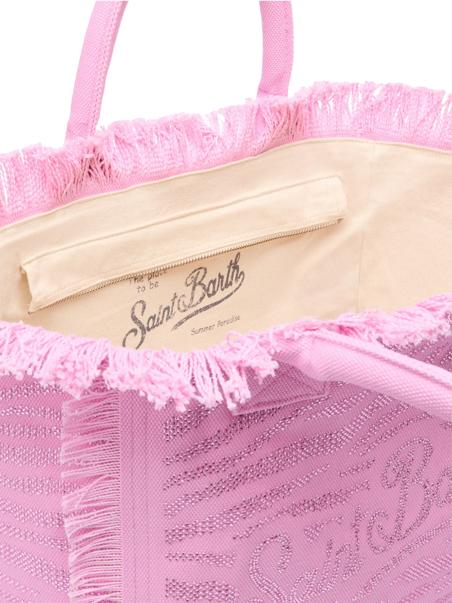 Borsa a spalla Vanity in canvas di cotone rosa con decorazioni in strass zebrati
