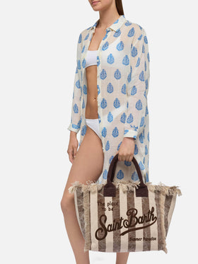 Cotton canvas Vanity tote bag with brown striped print