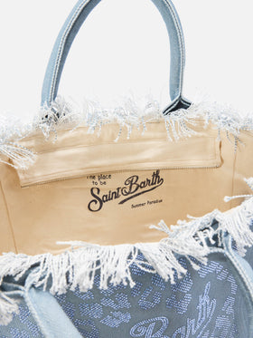 Bolso Vanity Blue Regular de lona con estampado de leopardo y strass 
