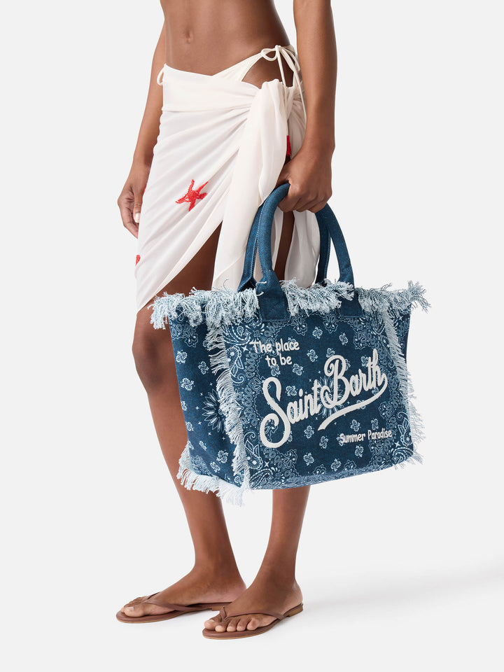 Borsa Vanity regular in canvas azzurro con stampa bandana