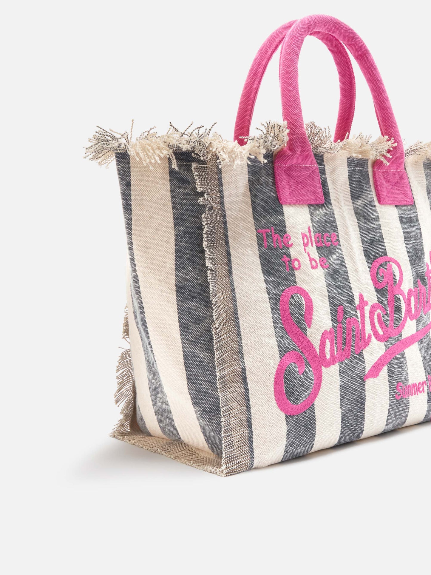 Regular Vanity canvas bag with blue vertical stripes
