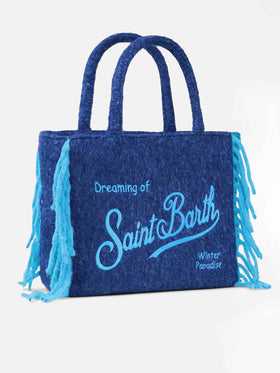 Vanity blanket shoulder bag with side fringes