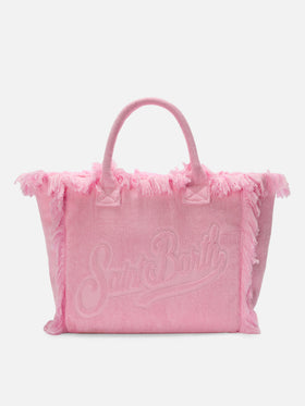 Borsa Vanity regular in tessuto effetto spugna rosa tinta unita