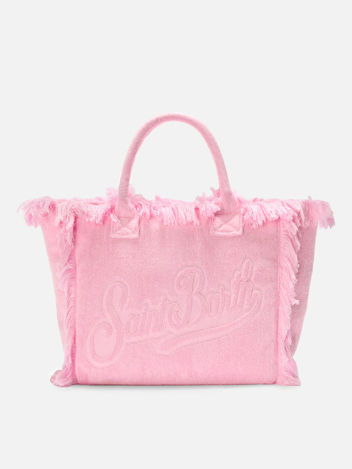 Borsa Vanity regular in tessuto effetto spugna rosa tinta unita