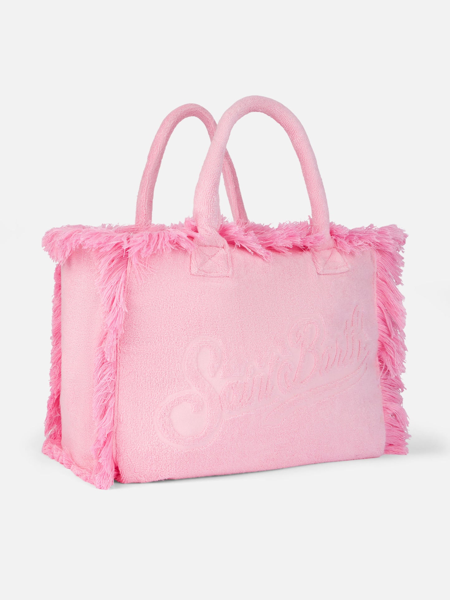 Borsa a spalla Vanity Terry rosa con logo in bassorilievo