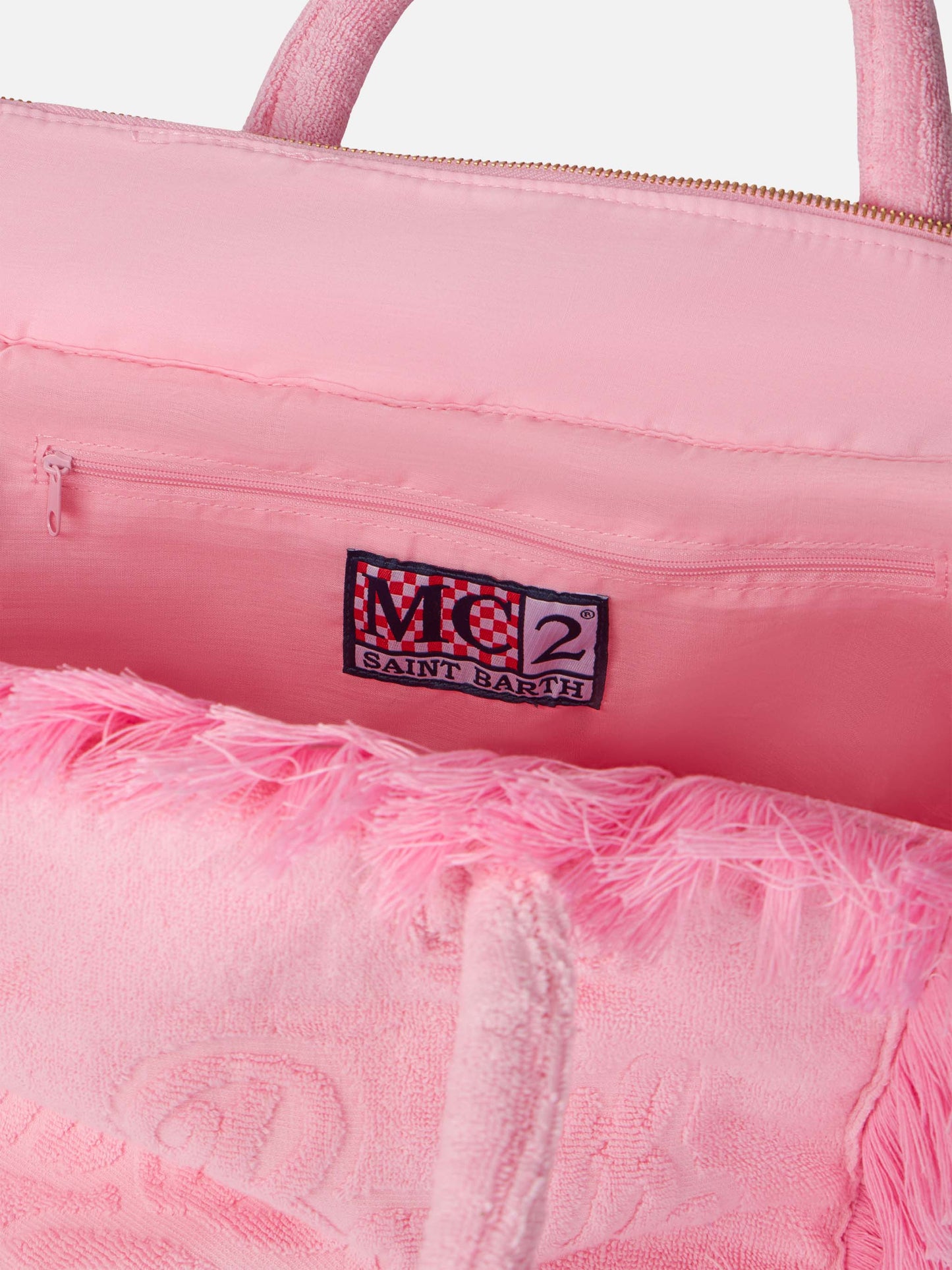 Borsa a spalla Vanity Terry rosa con logo in bassorilievo