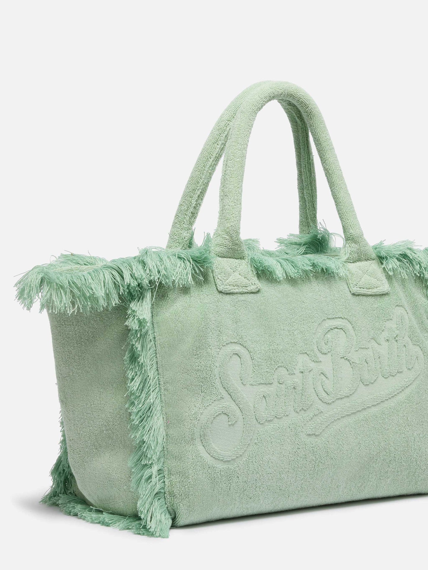 Vanity Terry – Tragetasche in Salbeigrün mit geprägtem Logo