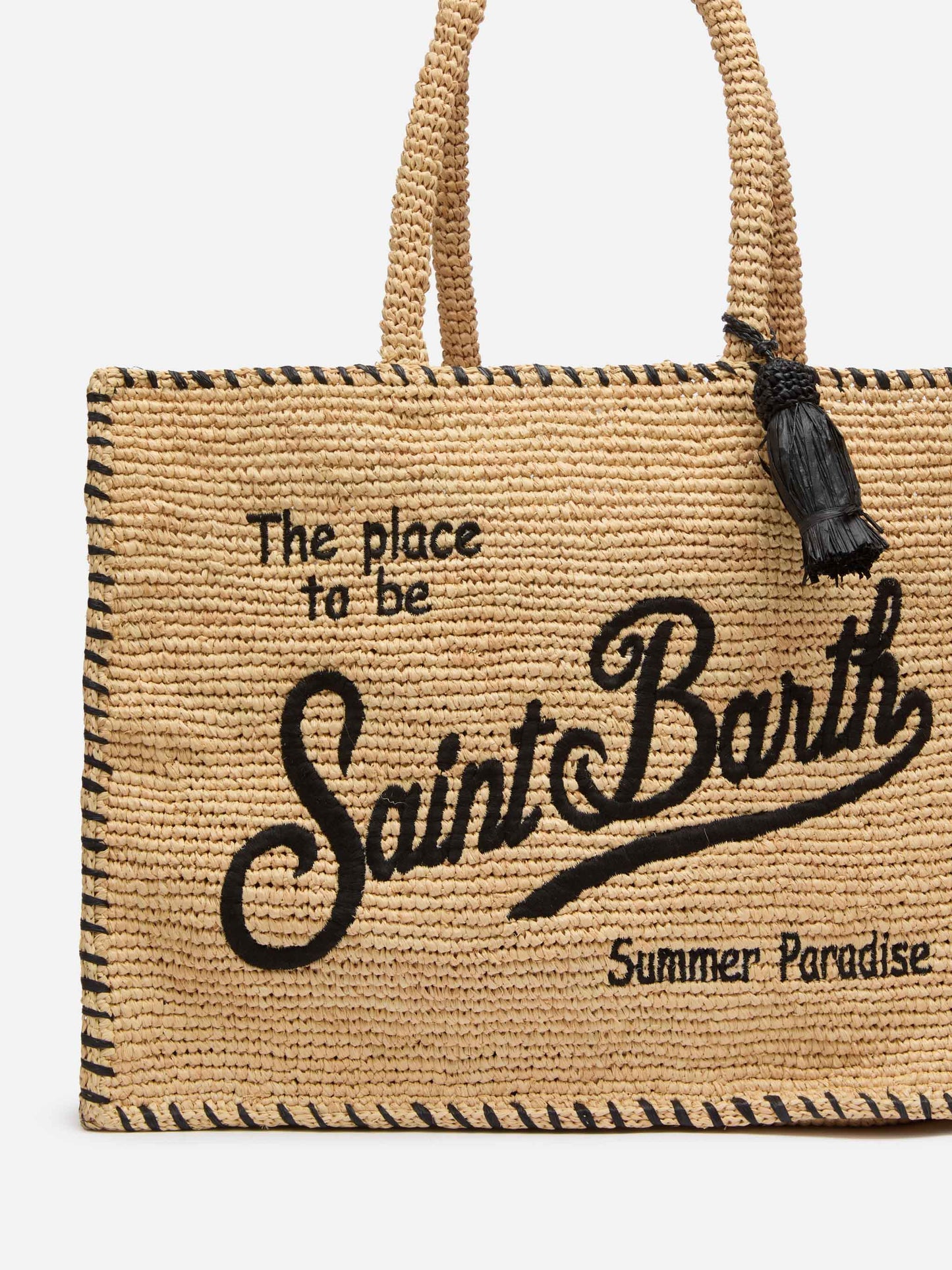 Borsa a spalla Vanity Rafia beige con bordo nero