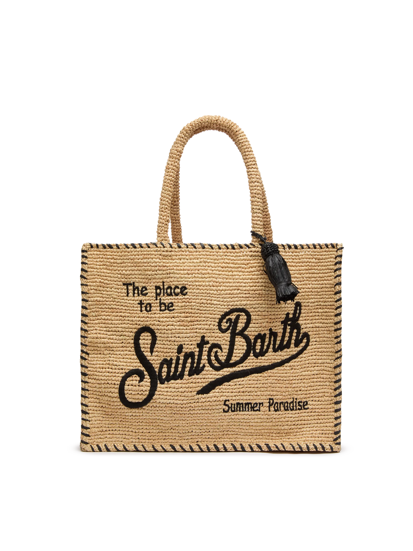 Borsa a spalla Vanity Rafia beige con bordo nero