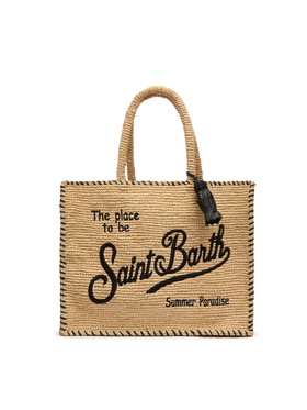 Borsa a spalla Vanity Rafia beige con bordo nero