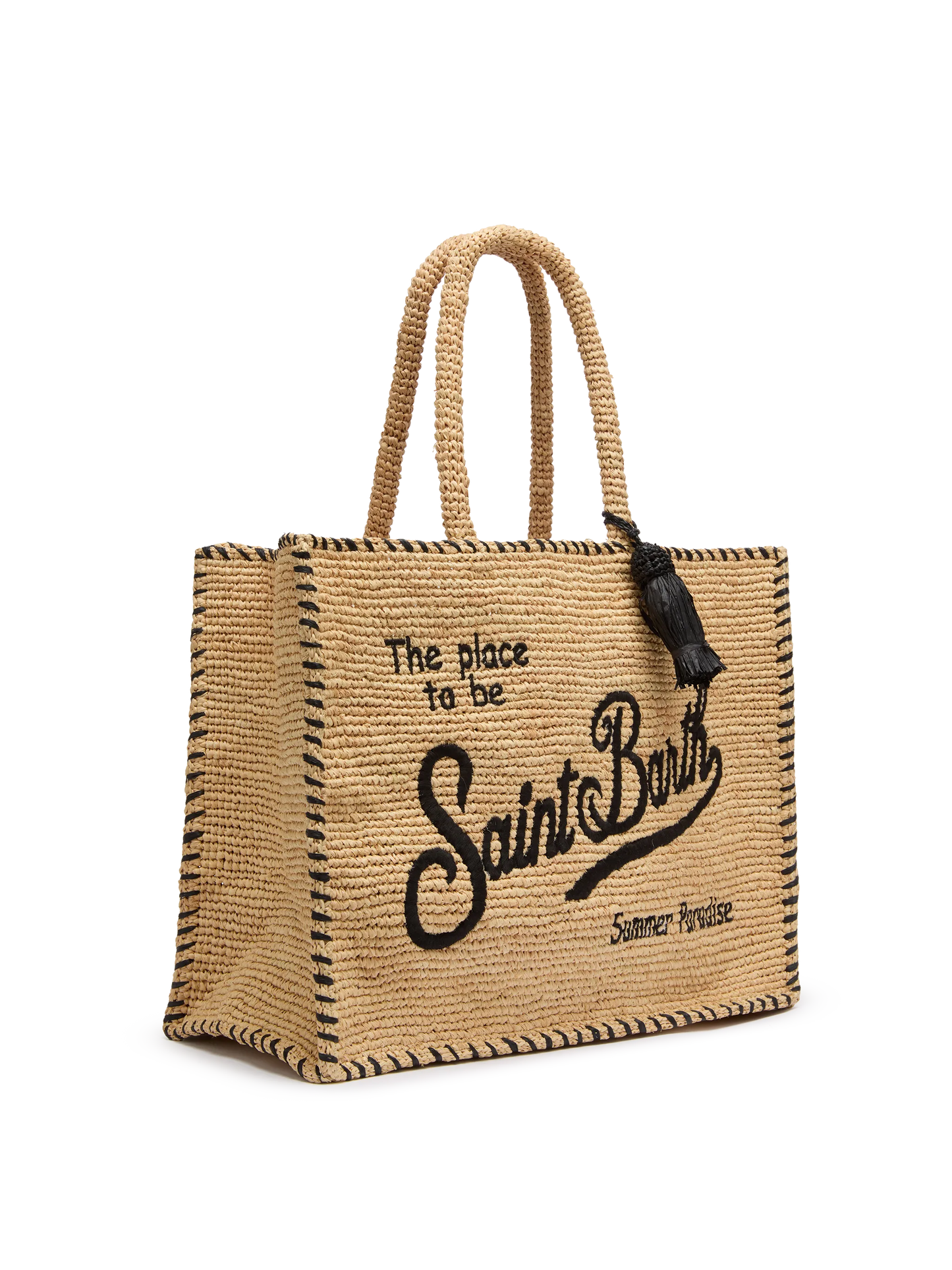 Borsa a spalla Vanity Rafia beige con bordo nero