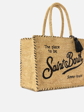 Regular Vanity raffia bag with black details