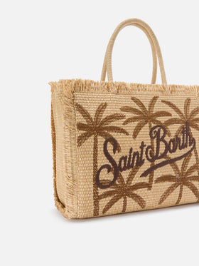 Regular Vanity straw effect bag with palm embroidery