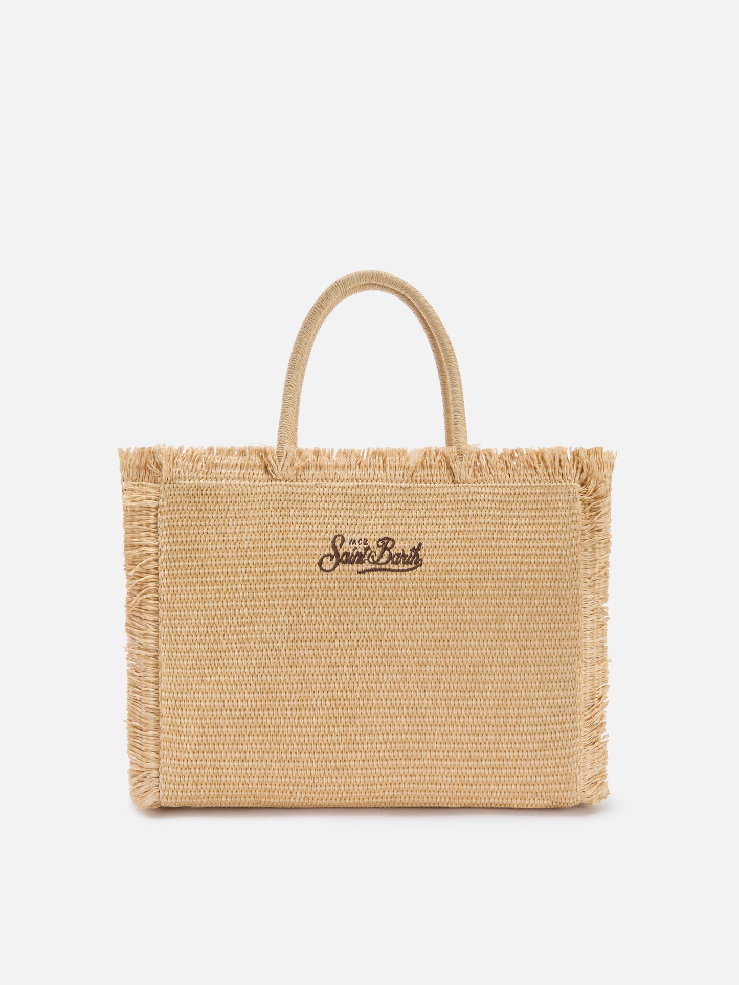 Regular Vanity straw effect bag with palm embroidery