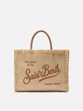 Regular Vanity straw effect bag with embroidered logo