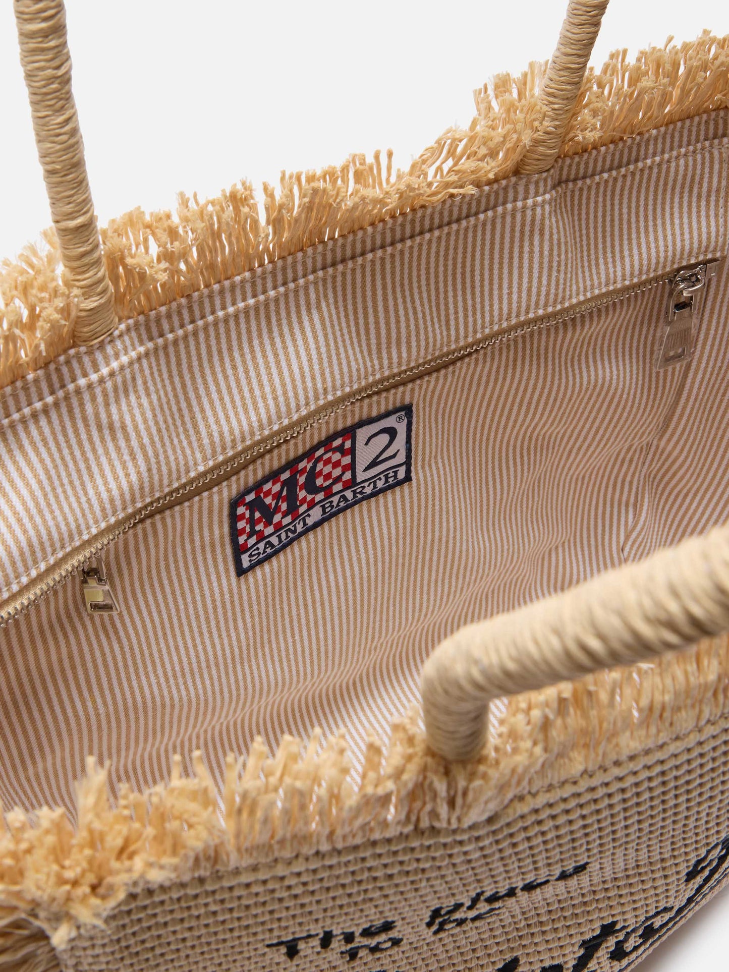 Borsa Vanity regular effetto paglia con logo ricamato a contrasto