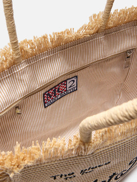 Regular Vanity straw effect bag with contrasting embroidered logo