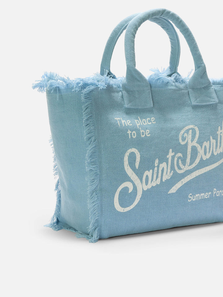 Light blue solid color linen Vanity regular bag
