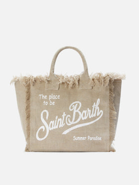 Borsa Vanity regular in lino beige tinta unita