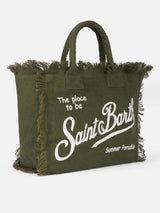 Military green Vanity Linen tote bag with Saint Barth logo