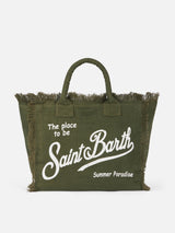 Military green Vanity Linen tote bag with Saint Barth logo