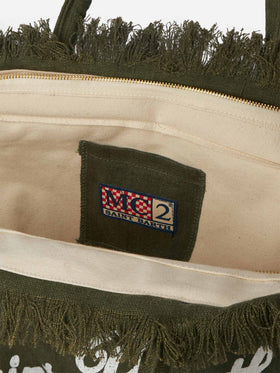 Borsa a spalla Vanity in lino verde militare
